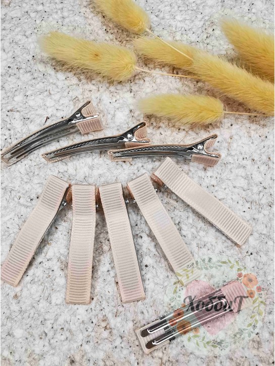 Зажим металлический "Крокодил в ленте Репс" (персиковый)